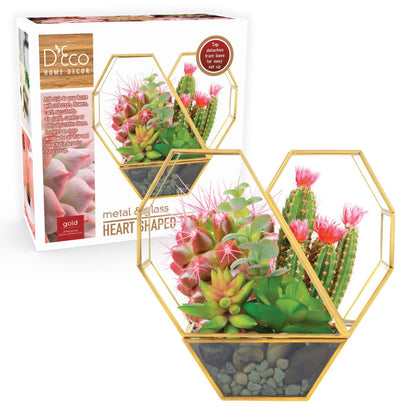 D'Eco Glass Heart Centerpiece (8x8x2.5)- Tabletop Planter Terrarium - Spring Home Decor & Wedding Letterbox - Fill with Succulents, Cacti, Air Plants, Moss, Flowers for Plant Lovers