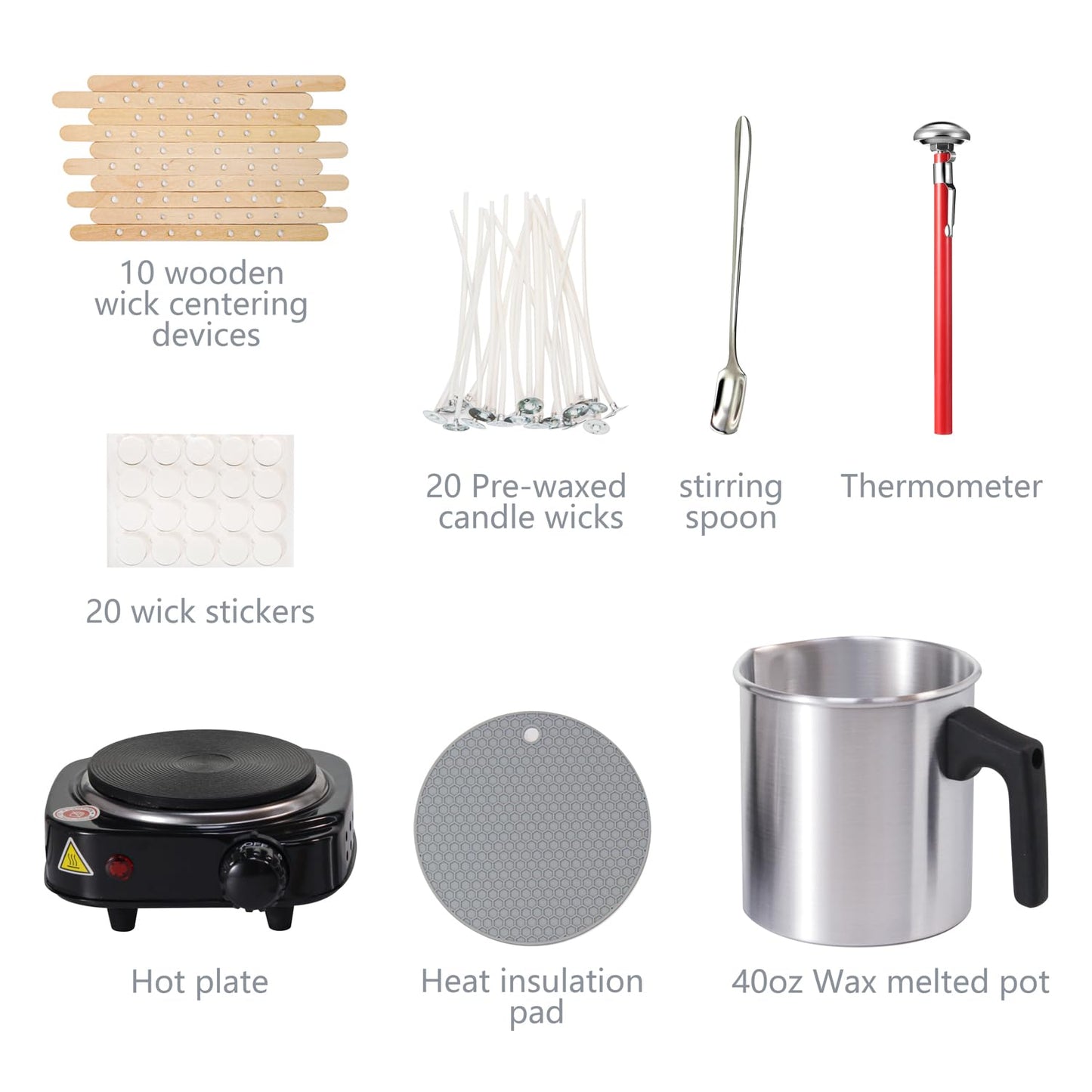 Aroparc Candle Making Kit with Wax Melter, 40 oz Double Boiler Wax Melting Pot, Thermometer, Wick Centering Device, Hot Plate and Supplies for Beginners