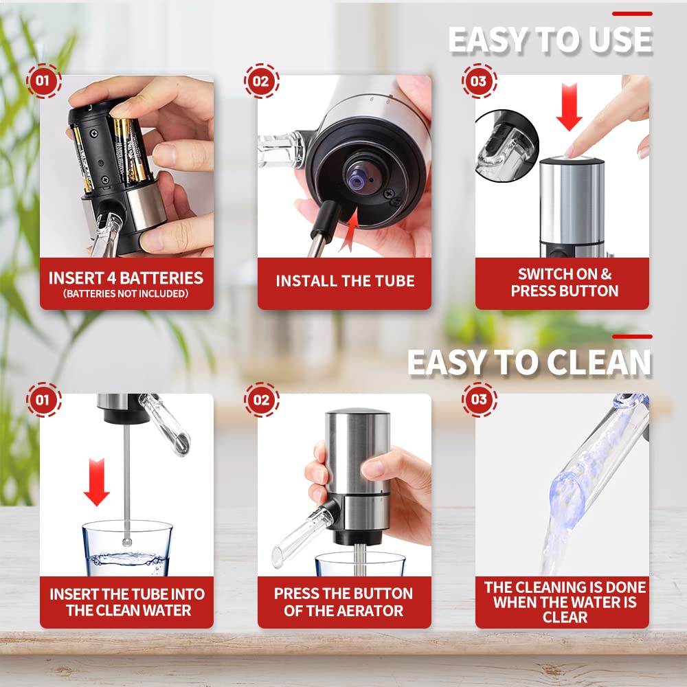 Wine Gifts-Wine Aerator Pourer-Rocyis Electric Wine Dispenser, One Touch Smart Wine Decanter w/Storage Base & Retractable Tube (Battery Operated)