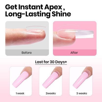 Beetles Tipex Instant Apex Nail Tips Kit, Coffin Long 224Pcs 16 Sizes Pre-Building & Pre-Etched Thicker Acrylic Nails False Nail Extension with Tipex Nail Glue Mini Nail Lamp