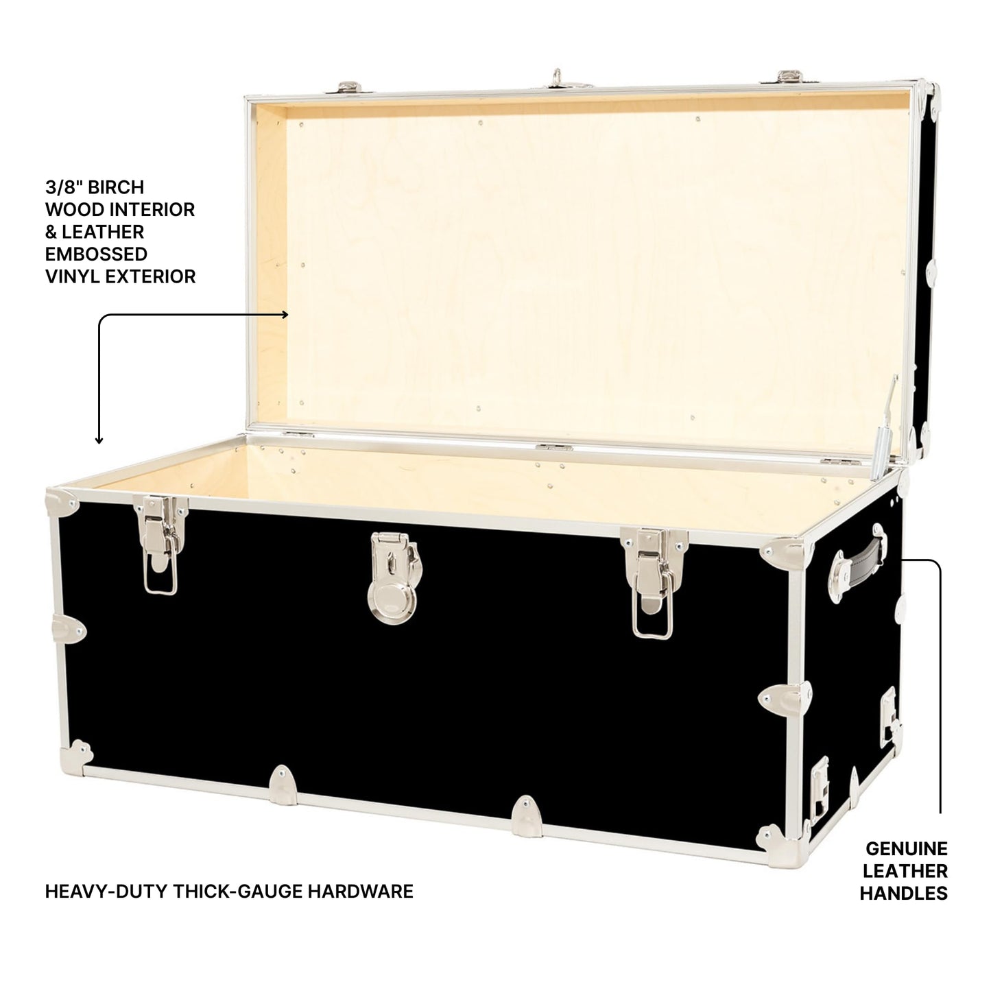 Rhino Trunk & Case Classic XXL Home Storage & College Trunk With Wheels - 36”x18”x18”, Seats 1500+ lbs, Soft-Close Lid. USA Made Secure Dorm Furniture, Organization, Steamer Style Blanket Chest