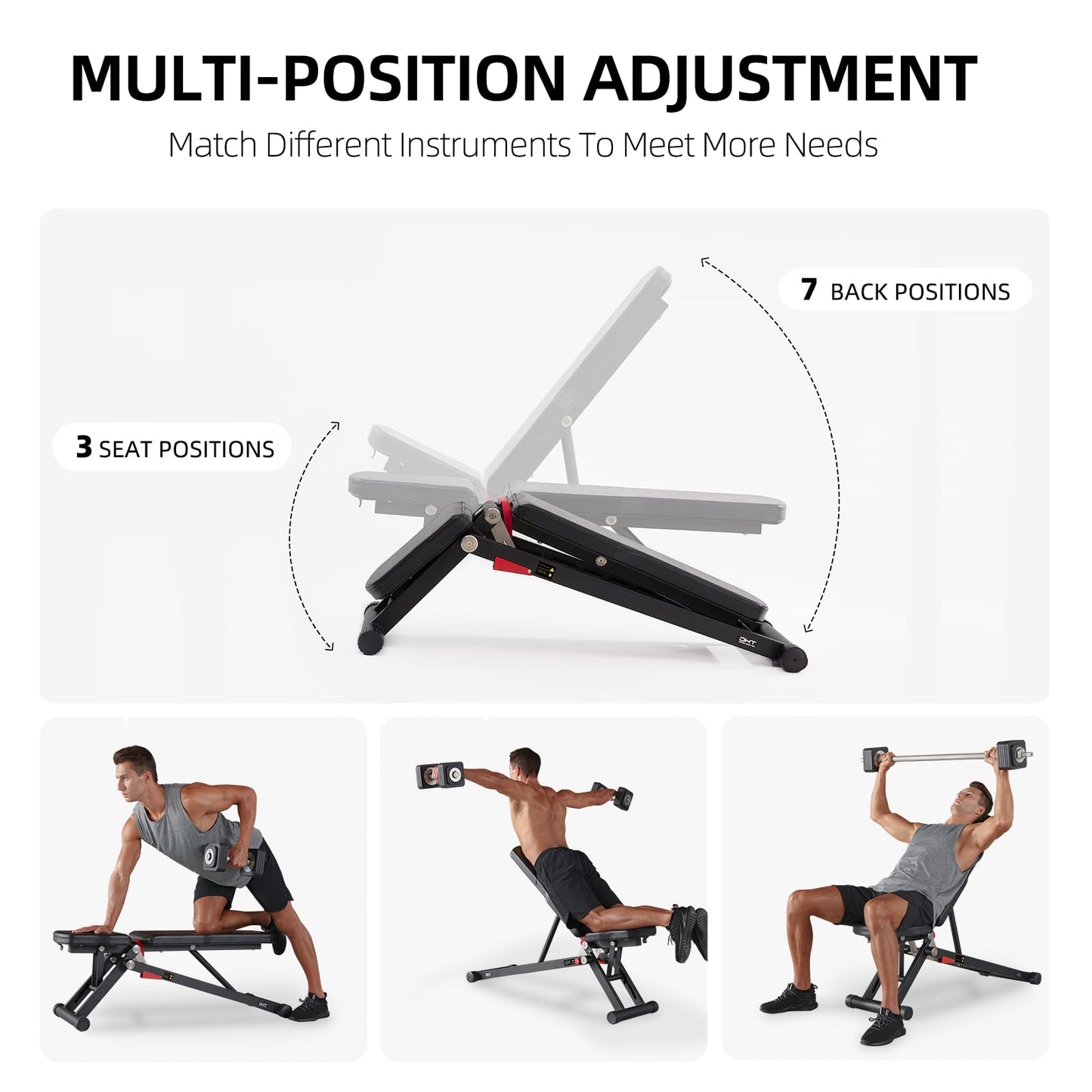 DHT Weight Bench, Adjustable Weight Benches for Home Gym, Workout Bench with Fast Folding, Incline Decline Bench Press for Full Body, Black
