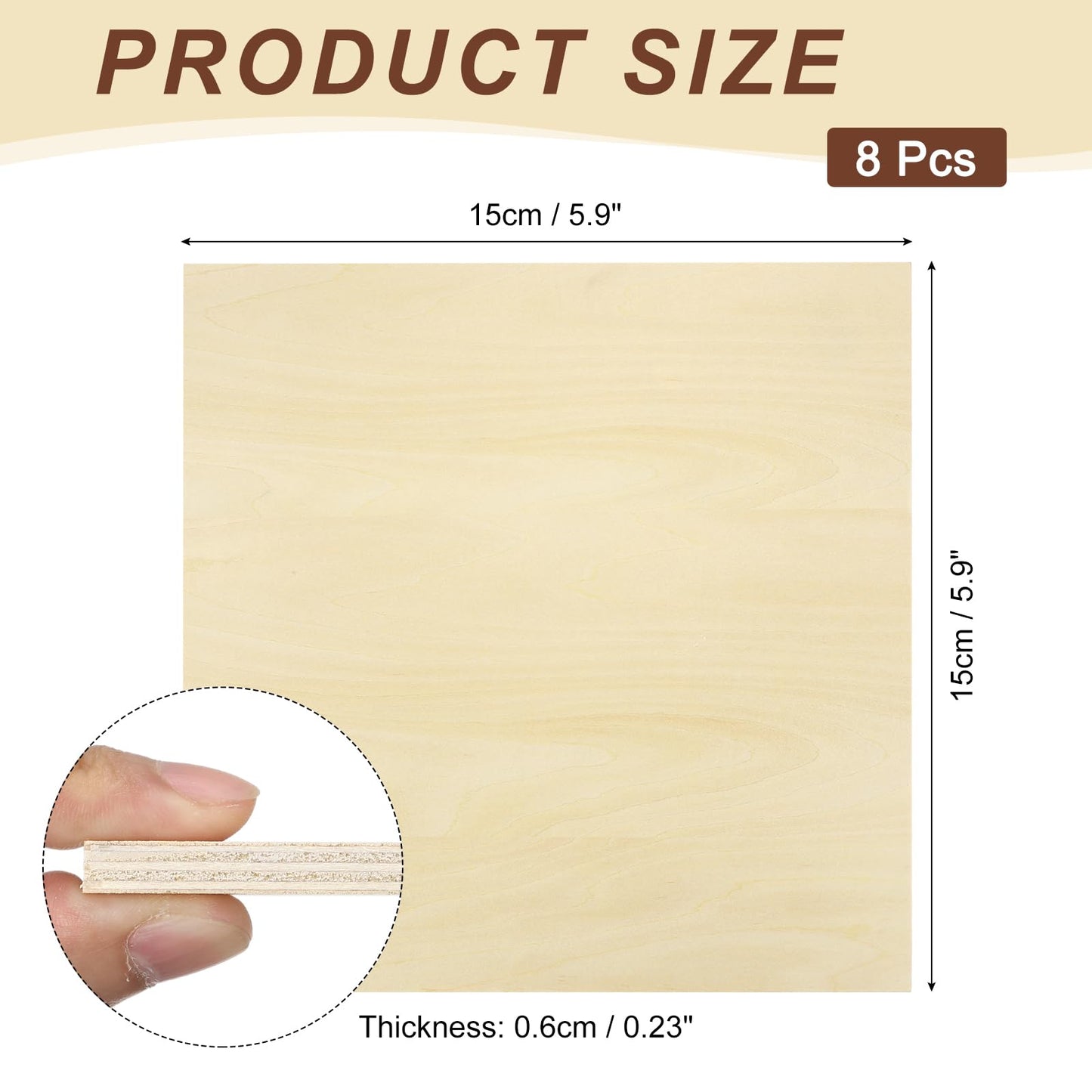 MECCANIXITY 8pcs Basswood Sheet 6" x 6" x 1/4" Unfinished Wood Plywood Boards for Painting Crafts, Laser, Cutting, Engraving