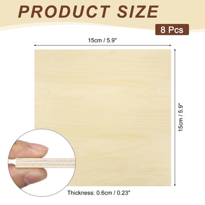 MECCANIXITY 8pcs Basswood Sheet 6" x 6" x 1/4" Unfinished Wood Plywood Boards for Painting Crafts, Laser, Cutting, Engraving