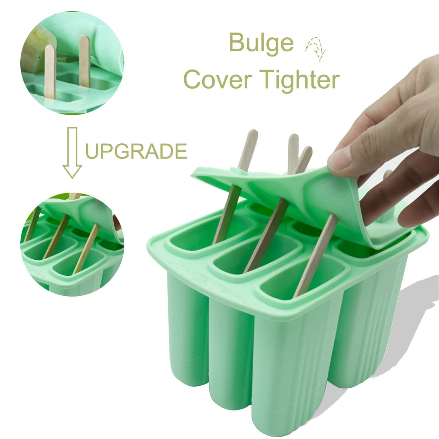 Bongpuda 6 Pieces Silicone Popsicle Molds,Easy-Release Bpa-Free,Ice Pop Mold,Ice Cream Molds For Kids,With 50 Pcs Popsicle Sticks+Cleaning Brush(Green）