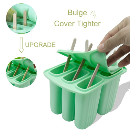 Bongpuda 6 Pieces Silicone Popsicle Molds,Easy-Release Bpa-Free,Ice Pop Mold,Ice Cream Molds For Kids,With 50 Pcs Popsicle Sticks+Cleaning Brush(Green）