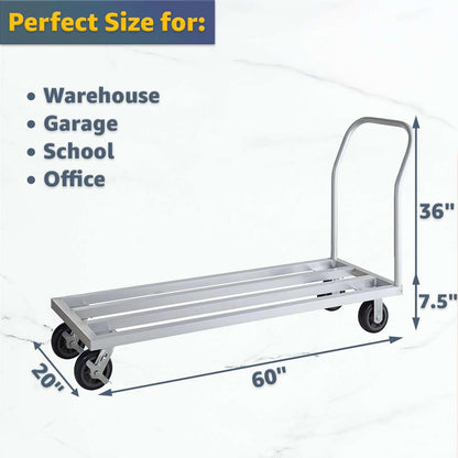 20" x 60" Mobile Aluminum Dunnage Rack - 1600 lb. Capacity, Heavy-Duty Rolling Storage Platform with Handle and Casters, NSF Certified Aluminum Rack for Kitchen, Warehouse, Food Storage