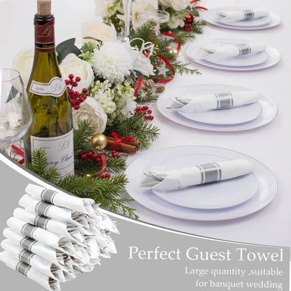 Supernal 120pack Silver Plastic Silverware,Rolled Plastic Silverware,Pre Rolled Napkins with Cutlery Set,Wrapped Disposable Cutlery Set with Napkin Perfect for Mother's Day, Birthday, Wedding,Catering