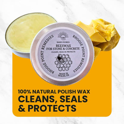 Rhoose Point Remedies Beeswax Polish for Stone & Concrete 3.5 Fl Oz – Cleans, Seals & Protects Natural & Man-Made Surfaces inc. Marble, Quartz, Granite, Slate, Ceramic