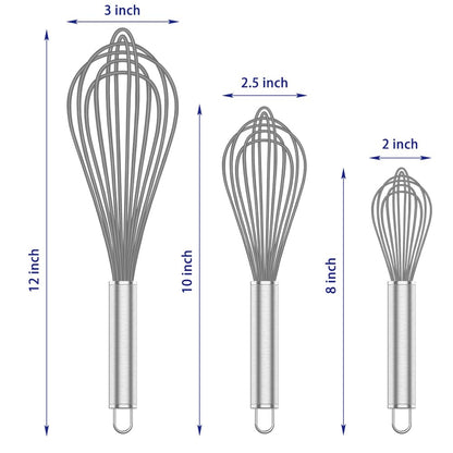 OYV Grey Silicone Whisk, Professional Whisks For Cooking Non-Scratch, Stainless Steel & Silicone Wisk, Plastic Rubber Whisk Tool For Nonstick Cookware Pans, Silicon Wisks Set of 3