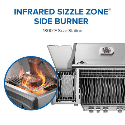 Napoleon Rogue PRO 425 Propane Gas Grill with Infrared Side Burner, Stainless Steel, Durable 4-Burner BBQ