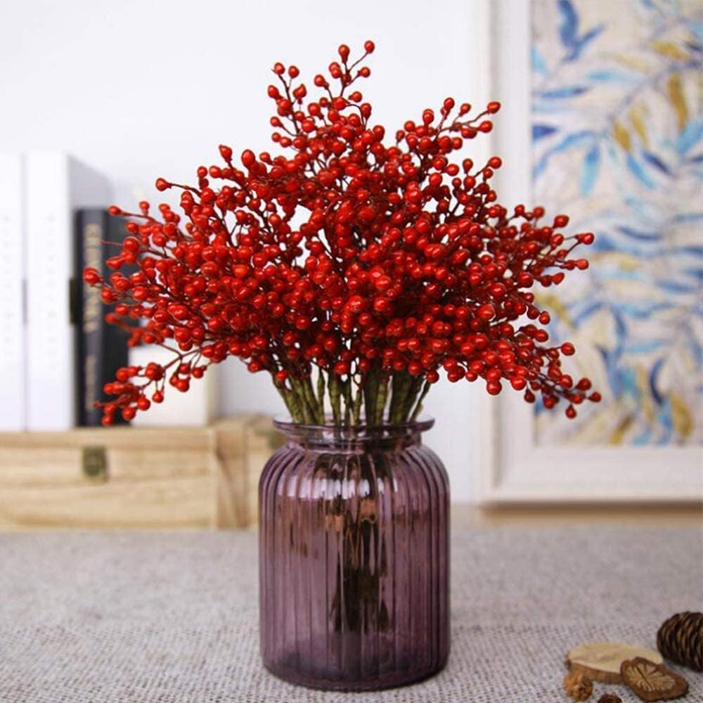 16 Pack GREENTIME Artificial Red Berry Stems Holly for Christmas Tree Decorations for New Year's Eve Decor, Holiday