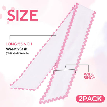 Skiennix Scalloped Wreath Sash - Elegant Ruffle Ribbon Bow for Front Door Decor | White & Pink Set of 2