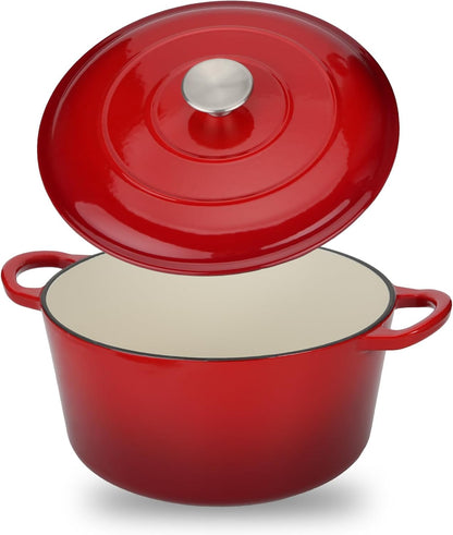 Enameled Cast Iron Dutch Oven Casserole with Lid - 5.5 Quart, Oven Safe up to 500°F, Heavy-Duty Cookware