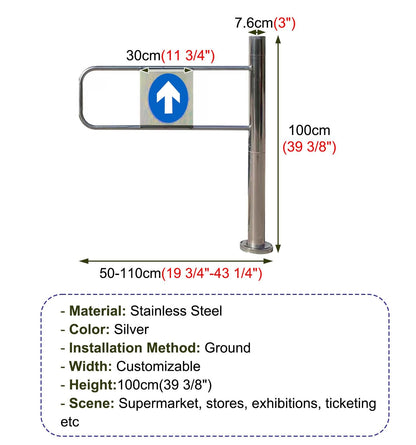 WhamtL Stainless Steel One Way Turnstile Gate, 20 24 35 39 43 in Width Entrance Swing Gate, Pedestrian Control Barrier for Warehouse Factory Entrance(Right,WXH 100x100cm(39x39in))