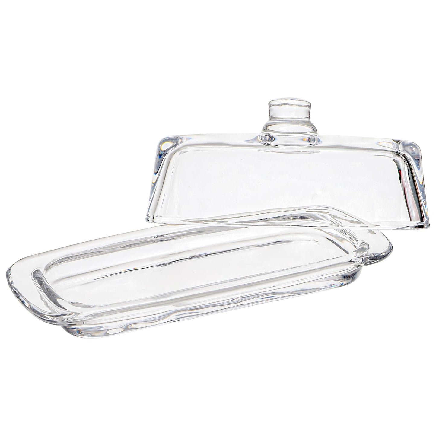 Hedume Set of 2 Glass Butter Dish with Handled Lid, Classic Clear 2-Piece Design Butter Keeper, Food Safe and Dishwasher Safe Standard Size of Butter Dish
