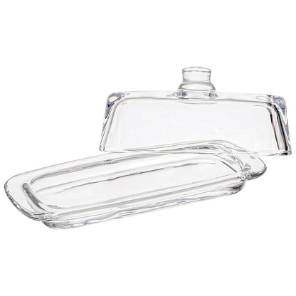 Hedume Set of 2 Glass Butter Dish with Handled Lid, Classic Clear 2-Piece Design Butter Keeper, Food Safe and Dishwasher Safe Standard Size of Butter Dish