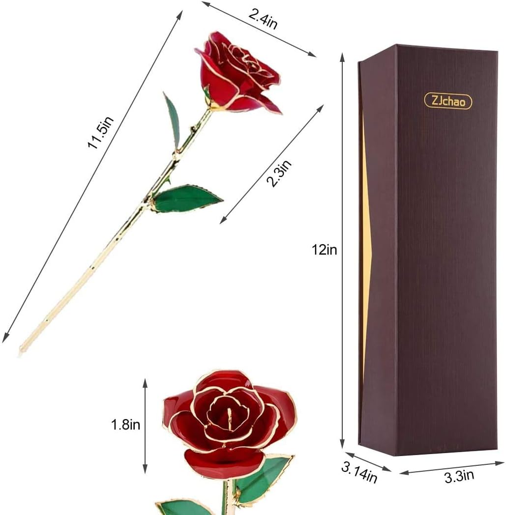 24K Red Rose Christmas Gift, Eternal Love Real Gold Plated Rose Flower, Romantic Present for Wife, Mom, Grandma,