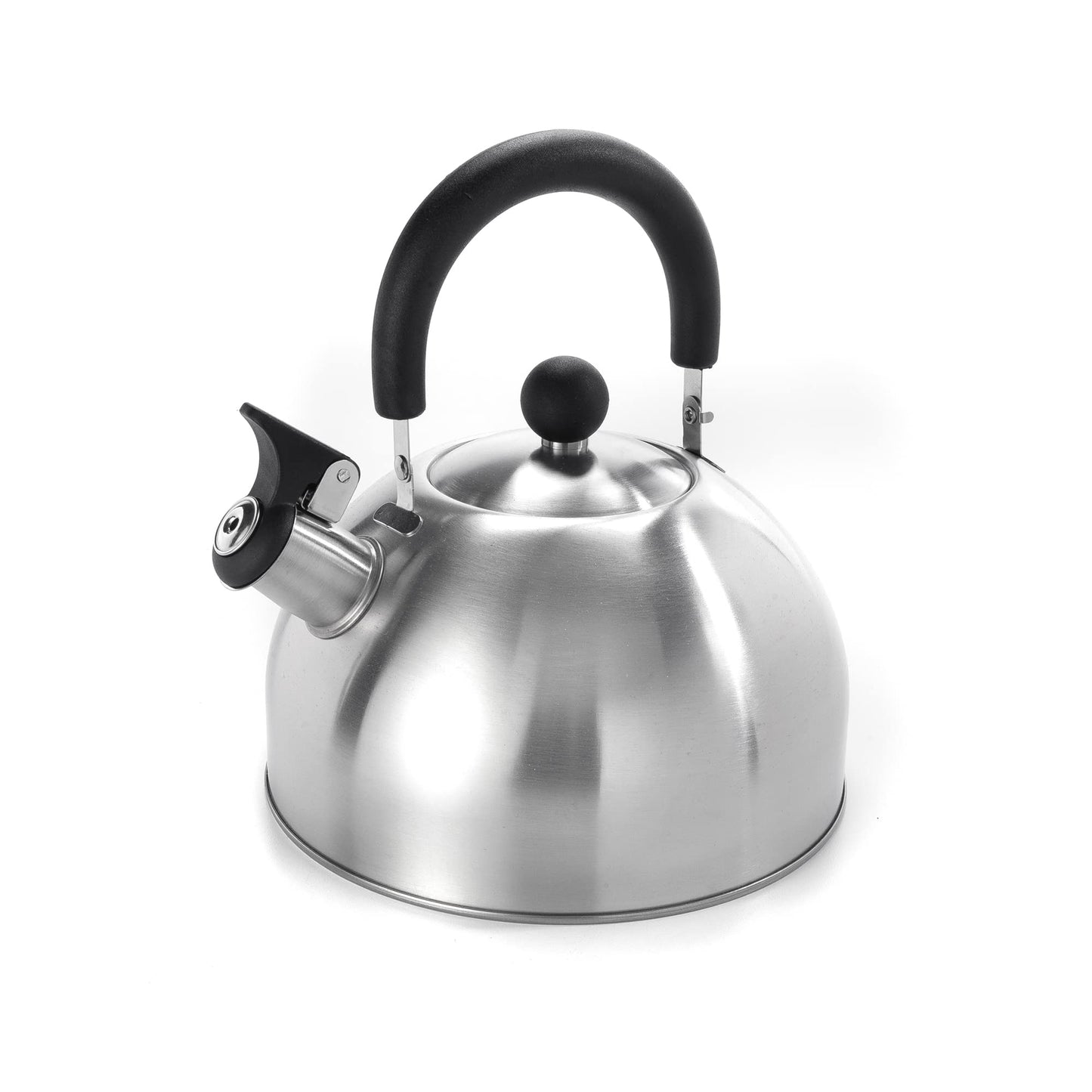 Dominion 2.1 Quart Stainless Steel Whistling Tea Kettle, Ergonomic Handle, Anti-Heat Handle, The Perfect Stovetop Tea and Water Boilers for Your Home, Dorm, Condo or Apartment, Brushed Satin