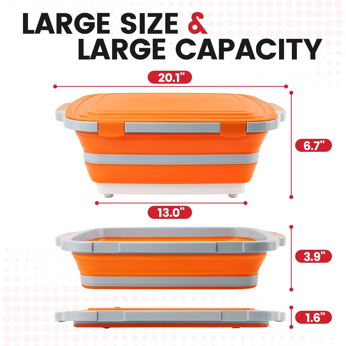 BBQ Prep Tub 3-IN-1 Large 16L Collapsible Cutting Board with Locking Lid for Meal Prep Marinating Food, Camping Sink with Colander, Dish Basin, Storage Blanket for Camping Picnic BBQ, Orange