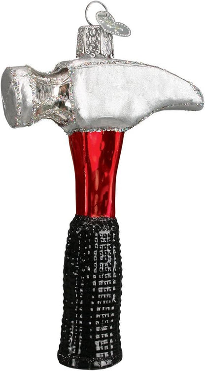Old World Christmas Glass Blown Ornaments, Contractor Tools Claw Hammer for Christmas Tree