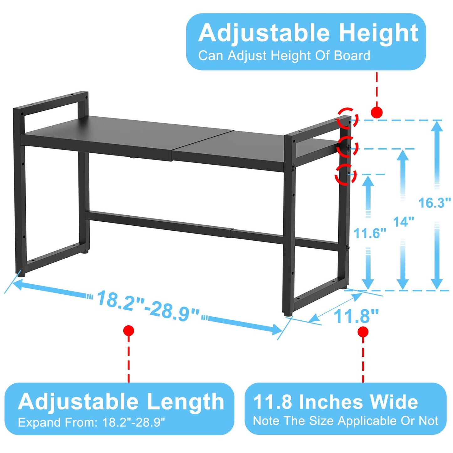 Expandable Metal Storage Shelves, 110LBS Heavy Duty Shelving Units and Storage For Pots Pans Small Appliances, Adjustable Metal Storage Shelf Rack For Kitchen Cabinets Closet Pantry Warehouse Garage