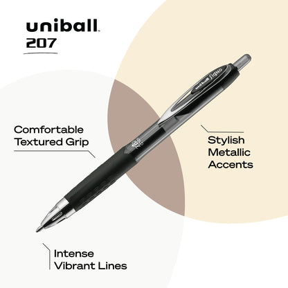 uni-ball 207 Retractable Gel Pens Bold Point, 1mm, Black, 12 Pack