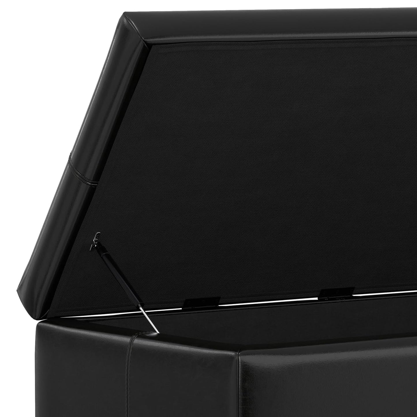SIMPLIHOME Gabbie Storage Ottoman - 48 inch Wide Upholstered Vegan Leather Rectangle Storage Ottoman Bench in Midnight Black, Contemporary Ottoman for Living Room with Lift-Up Lid