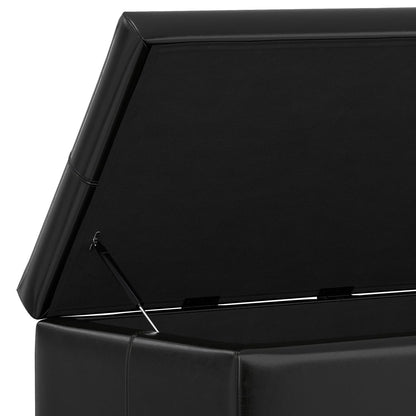 SIMPLIHOME Gabbie Storage Ottoman - 48 inch Wide Upholstered Vegan Leather Rectangle Storage Ottoman Bench in Midnight Black, Contemporary Ottoman for Living Room with Lift-Up Lid