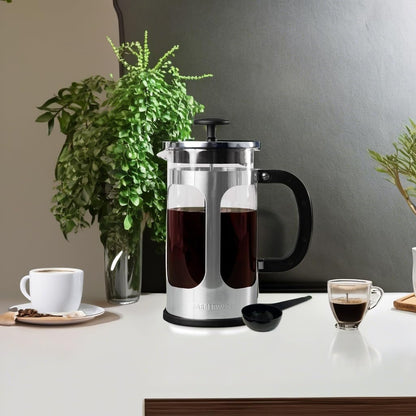 Farberware French Press Coffee Maker, Tea & Espresso Maker, Stainless Steel Cold Brew Press, Heat-Resistant Borosilicate Glass, BPA-Free, Measuring Spoon Included, 8 Cup Capacity (Stainless)