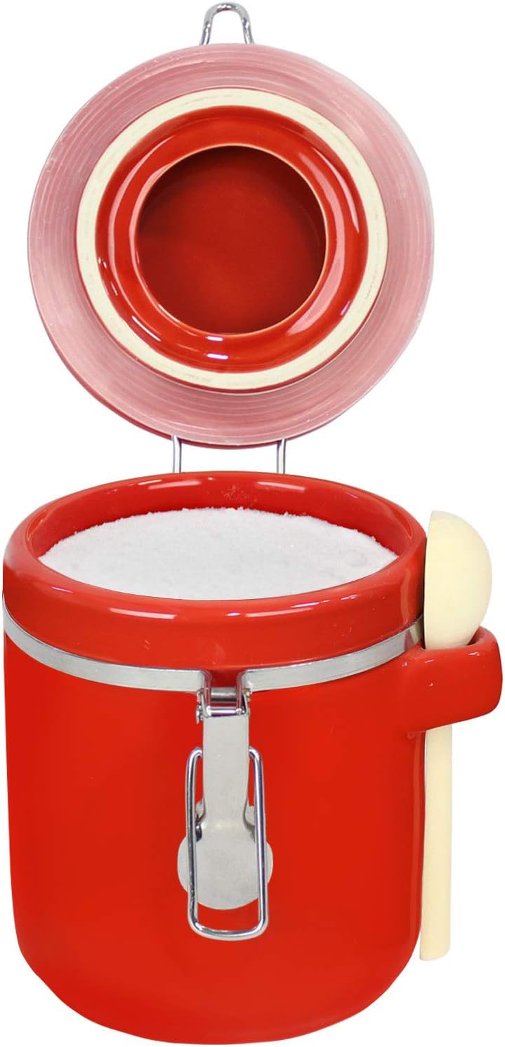 Blue Donuts Ceramic Airtight Jar, 33 Oz, 975 ML, Red Flour Jar with Lid