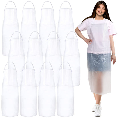 JaGely 12 Pieces Plastic Apron Waterproof, Unisex 43 x 27 Inch Heavy Duty PVC Apron for Dishwashing, Halloween, Kitchen (Clear)