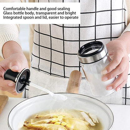 Glass Spice Jars, Transparent Seasoning Bottle Container with Visible Cover Spoon for Kitchen