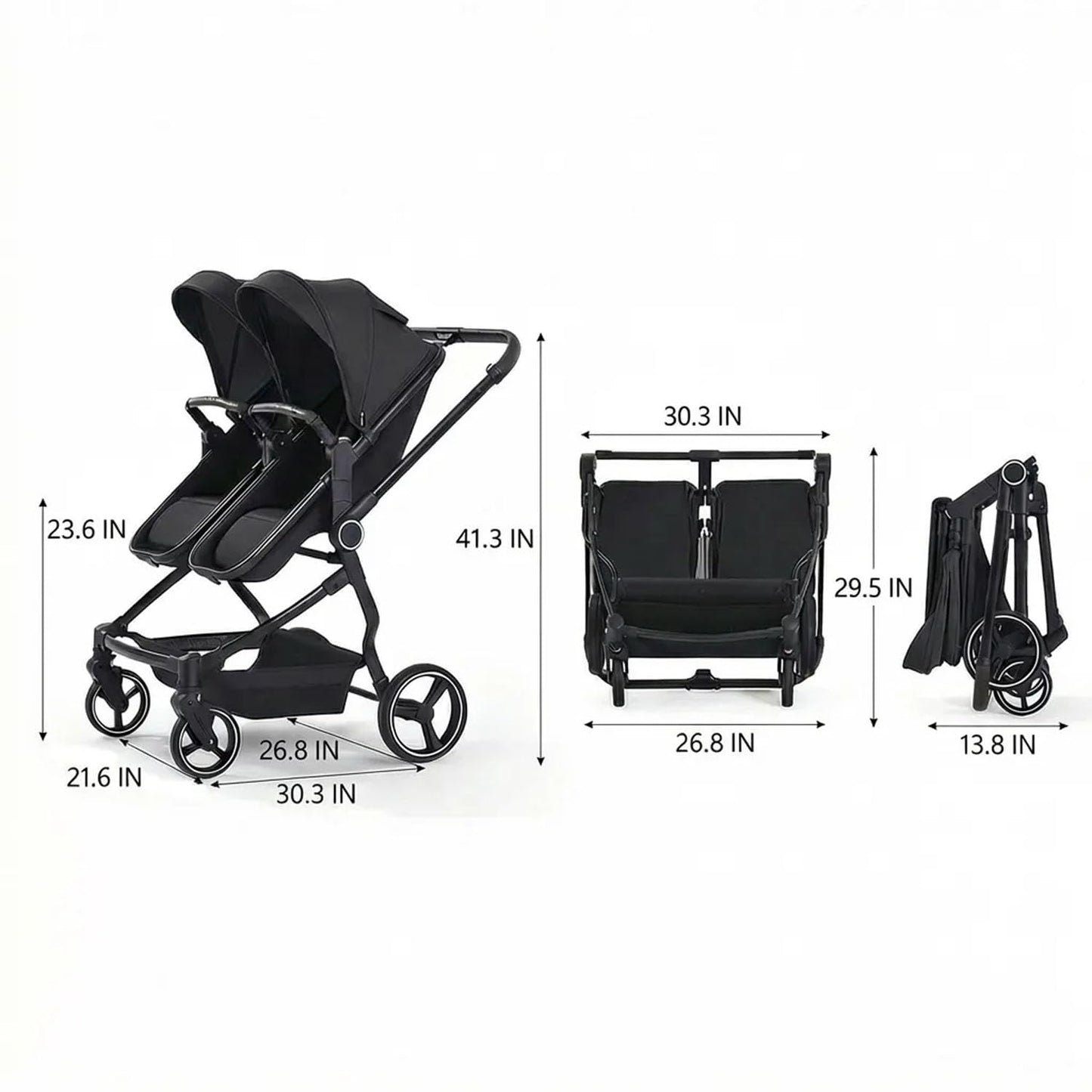 TALENBEEN Double Stroller for Infant and Toddler, Lightweight Side by Side Twin Baby Stroller, 26.8" Slim Design Fits Doors, Compact Foldable Travel Stroller, Independent Recline, Black