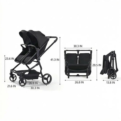 TALENBEEN Double Stroller for Infant and Toddler, Lightweight Side by Side Twin Baby Stroller, 26.8" Slim Design Fits Doors, Compact Foldable Travel Stroller, Independent Recline, Black