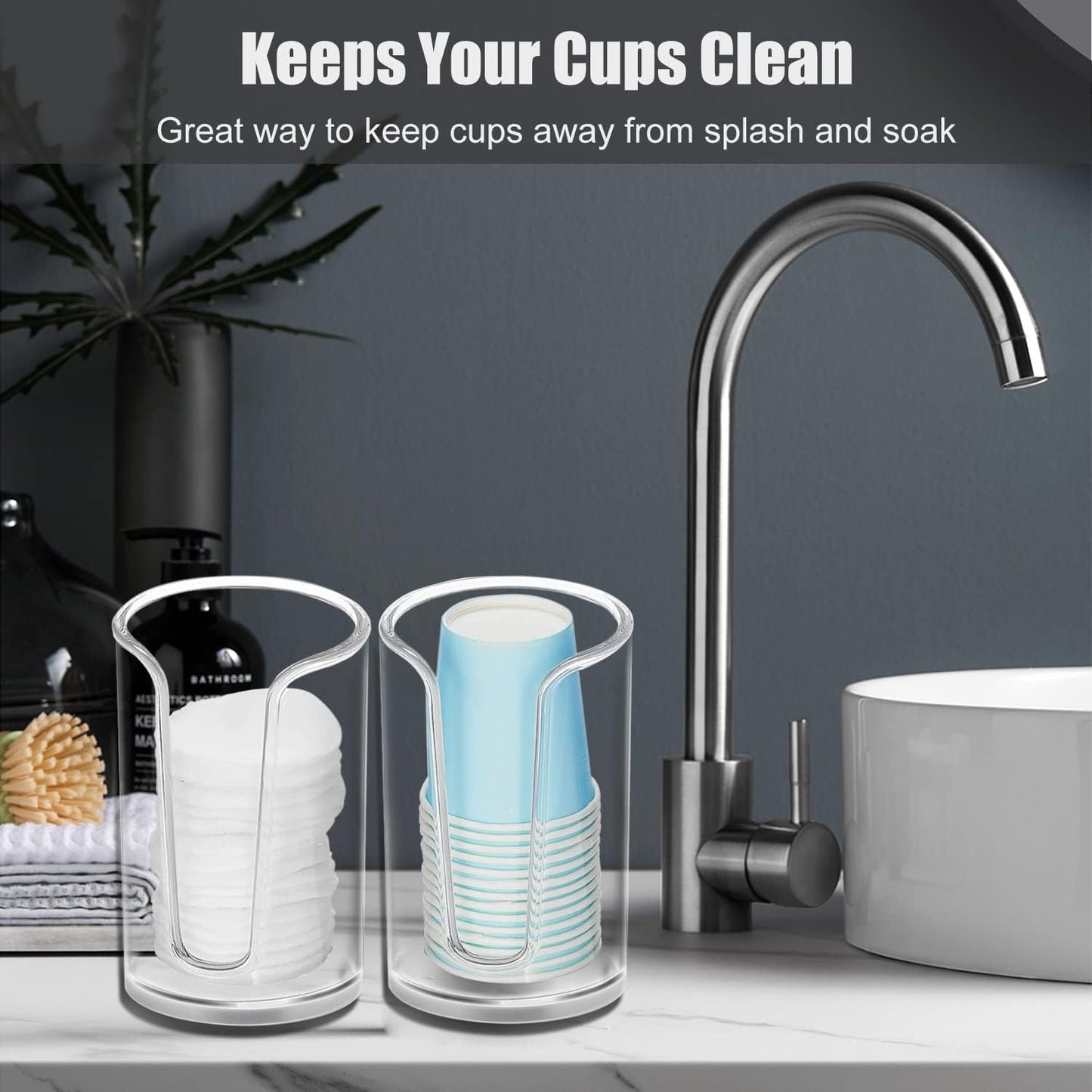 Bathroom Disposable Paper Cup Dispenser, Clear Mouthwash Cup Holder for Vanity Countertops, Pack of 2