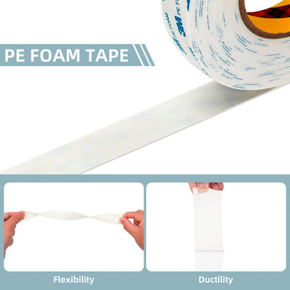 3M Double Sided Tape 0.39"×16.5Ft 2 Pack, Removable PE Foam Tape Heavy Duty Waterproof No Damge Wall Tape for Home Office Decor Crafts Arts DIY Paint Picture Poster