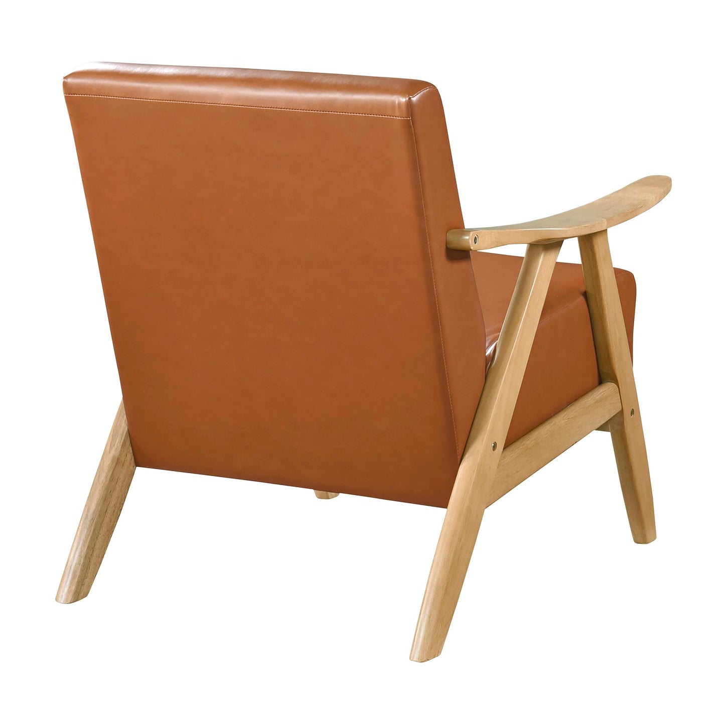 Lexicon Mid Century Modern Accent Chair with Solid Wood Frame in Natural Finish, Faux Leather Living Room Lounge Arm Chair, Thick and Comfy Innerspring Seat Cushion, Brown