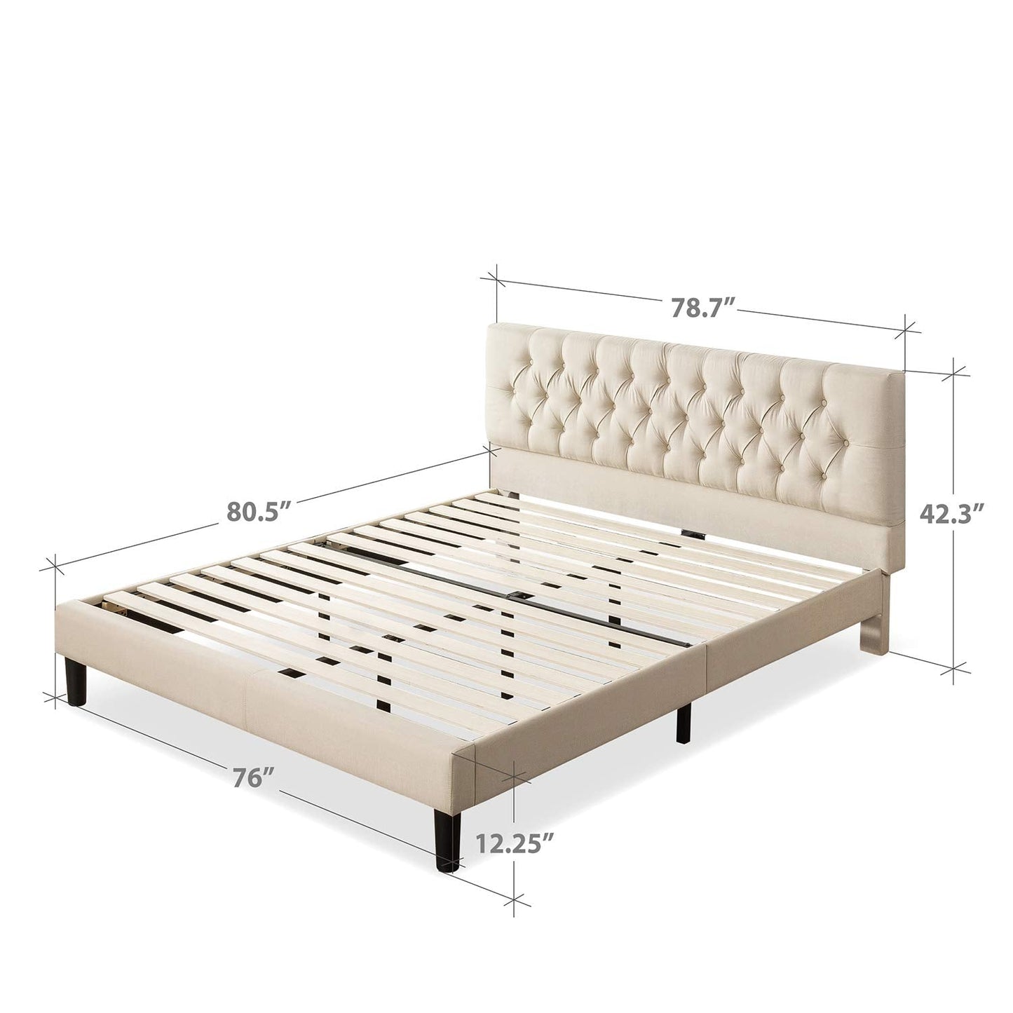 Zinus Misty Upholstered Platform Bed Frame/Mattress Foundation/Wood Slat Support/No Box Spring Needed/Easy Assembly, Taupe, King