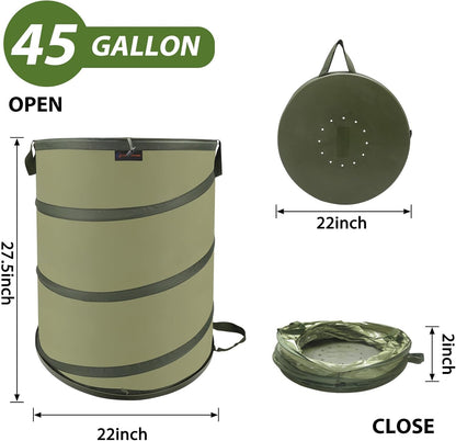Hard Bottom Collapsible Garden Bag, 45 Gallon Pop Up Trash Can for Camping, Reusable Yard Waste Bags for Patio, Leaf,