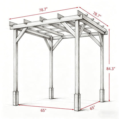 6.5x6.5 FT Outdoor Wood Pergola, Natural Fir Wood Patio Pergola with Reinforced Frame, Open Roof for Climbing Plants, Garden Backyard Deck Shade Structure, Dark Brown