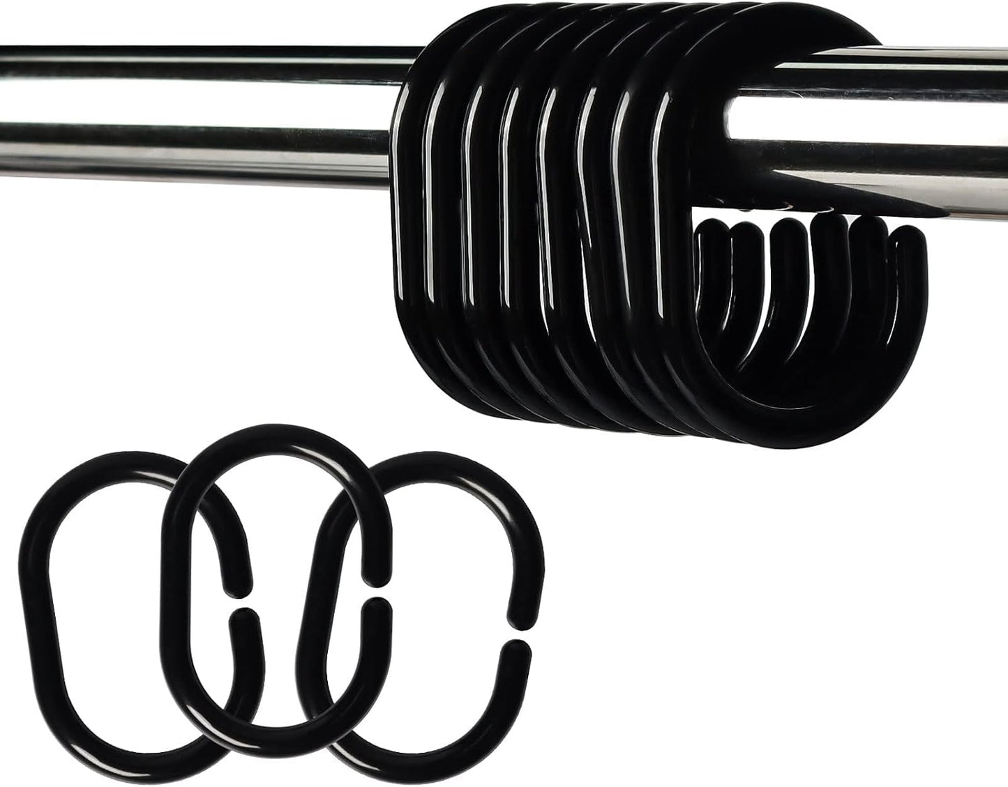 Premium Plastic Shower Curtain Rings, 24Pcs Hooks with Easy Snap Closure for Standard Shower Rods