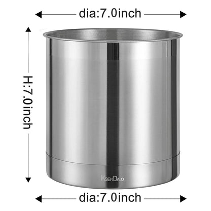 KSENDALO Stainless Steel Utensil Holder 7x7inch Large Utensil Holder for Countertop, Round Utensil Caddy for Spoons, Silverware, and Spatulas for Kitchen, Silver