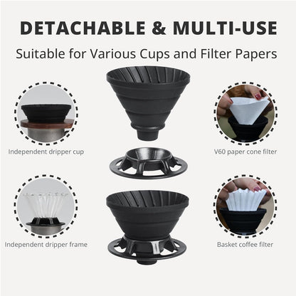 Collapsible Pour Over Coffee Dripper, Silicone Reusable Maker for Camping, Travel, Home & Office, 1-2 Cup