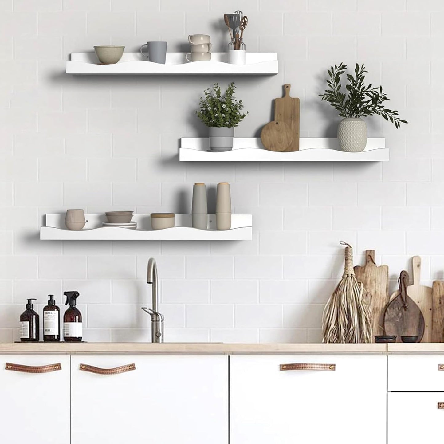 15.7 Inches, Set 3, AZSKY Floating Bookshelf for Kids, Cloud Picture Ledge Shelf - White, Nursery Book Shelves