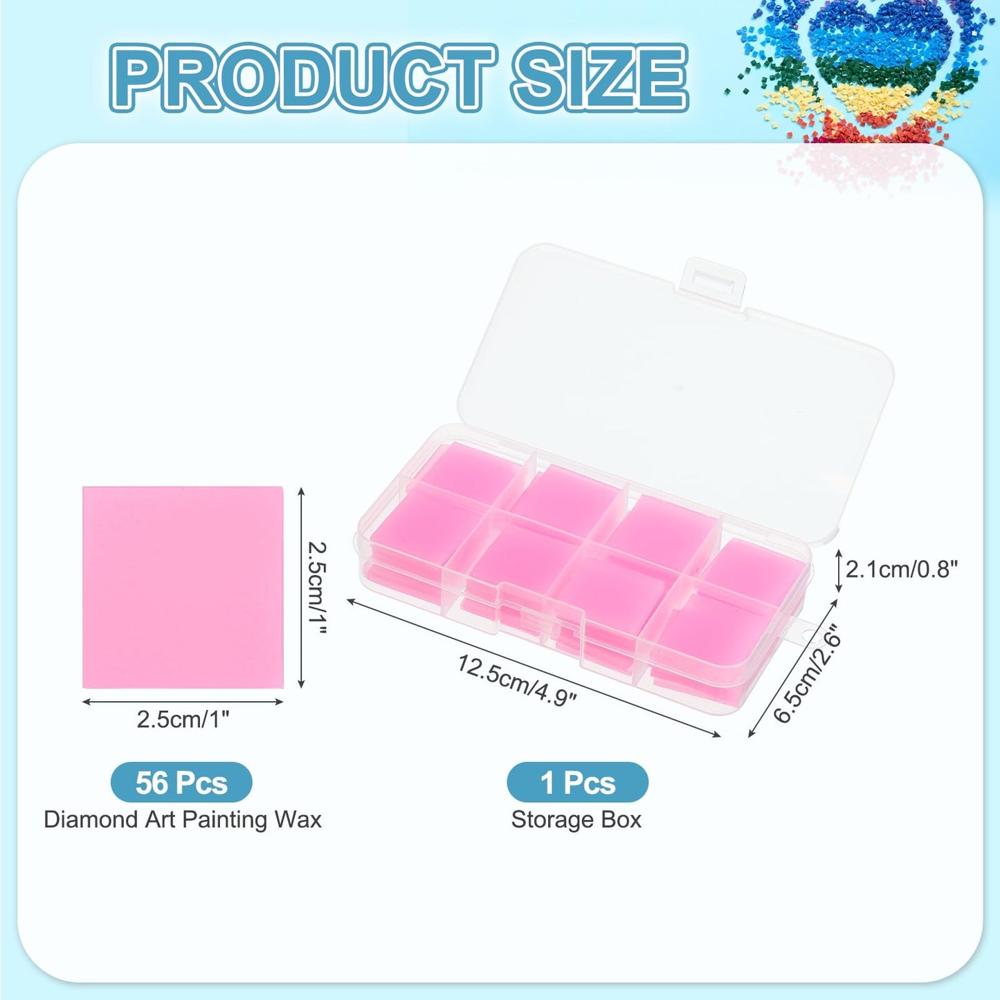 PATIKIL 56PCS Diamond Art Painting Glue Clay Wax 5D Square DIY Diamond Art Refills Glue with Storage Box for Diamond Art Embroidery Mud Supplies Accessories Painting Tool (25mm/1", Pink)