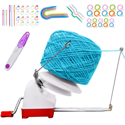 Large Capacity Yarn Ball Winder - Yarn Winder Easy to Set Up and Use - Hand Operated Yarn Winder 10 Ounce Capacity + 53 Pieces Stitch Knitting Needles + 1 Pieces Scissors
