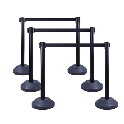 OranclUS 6 Pack Crowd Control Stanchions with 10FT Retractable Belt, Water Filled Base, Black Barrier Posts for Queue Management, Events, and Public Safety