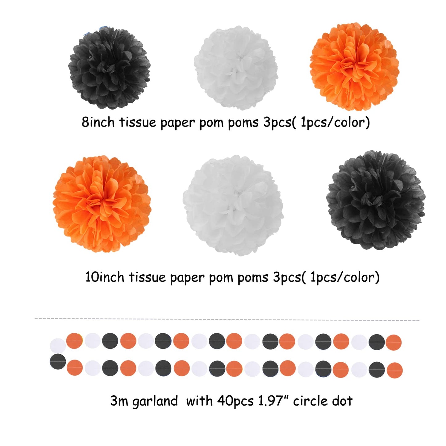 Black White Orange Halloween Party-Decorations - 23pcs Tissue Pom Poms Streamers,Tassel Garland Banner,Graduation 2025 Birthday Wedding Baby Bridal Shower Decor Bunting Lasting Surprise