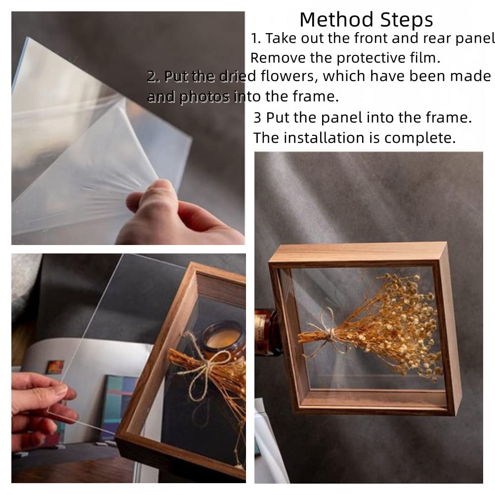 XIYUAN Wooden Dried Flower Display Stand - Decorative Floating Photo Frame - Clear Double-sided - Desktop Souvenir - Herbarium Photo Frame (8x10''/Black)